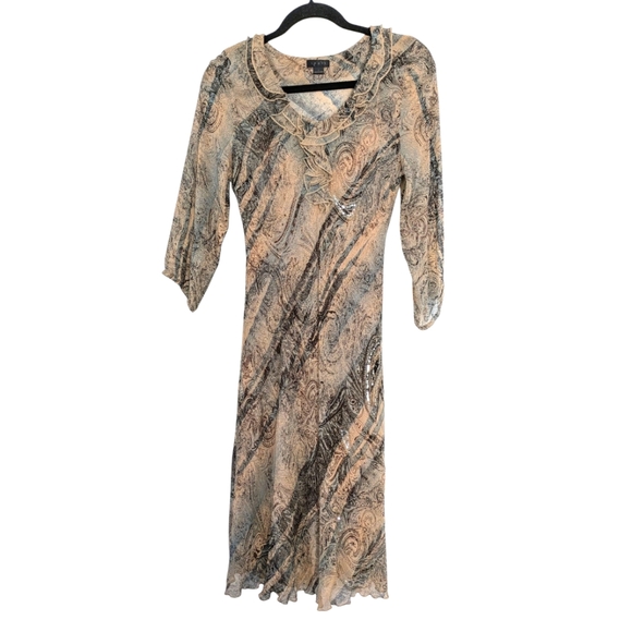 VTG Lapis Silk Slip Midi Dress Size L * Y2K Bias Cut 3/4‎ Sleeve Lined NWT - Picture 1 of 10